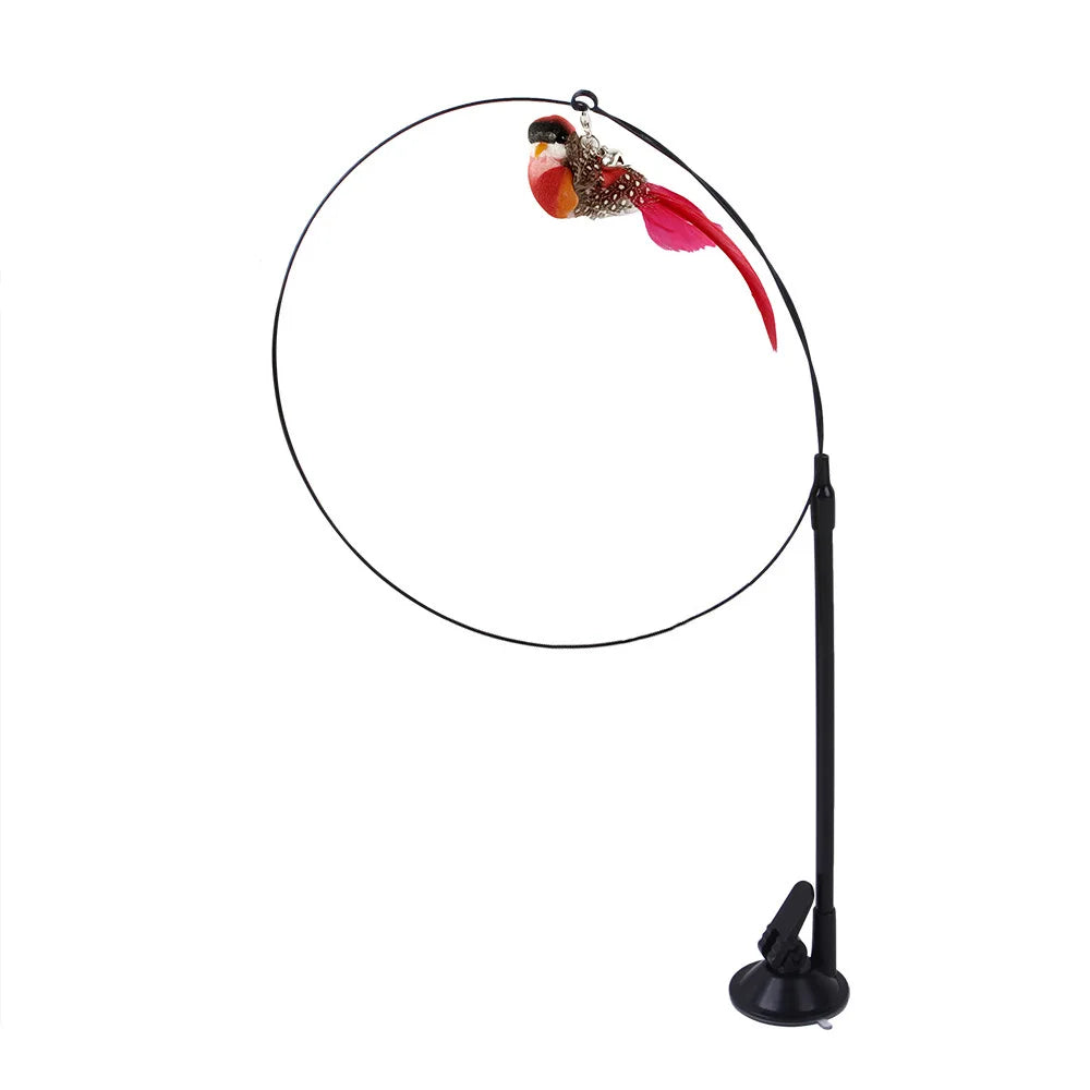 Cat Toys Simulated Bird Feather Cat Teasing Stick Epoxy Sucker Steel Wire Long Rod Cat Self Hi No Harmful Ingredients