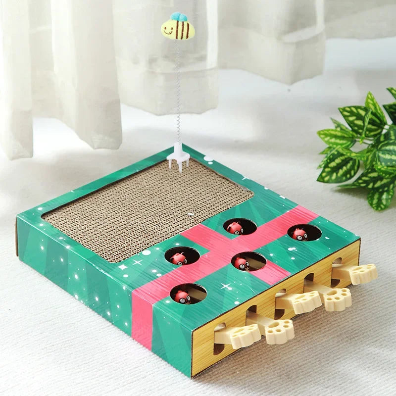 Cat Enrichment Toy Interactive Grind Claw Rest Play 3 in 1 Boredom Relief Whack A Mole Cat Toy with Cat Scratching Pad