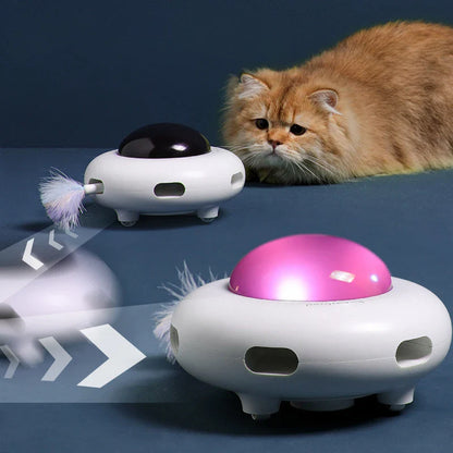 Pet Electronic UFO Smart Funny Cat Turntable Toy Intelligent Funny Cat Stick Game Rotating Turntable Cat Toy Automatic Cleaning