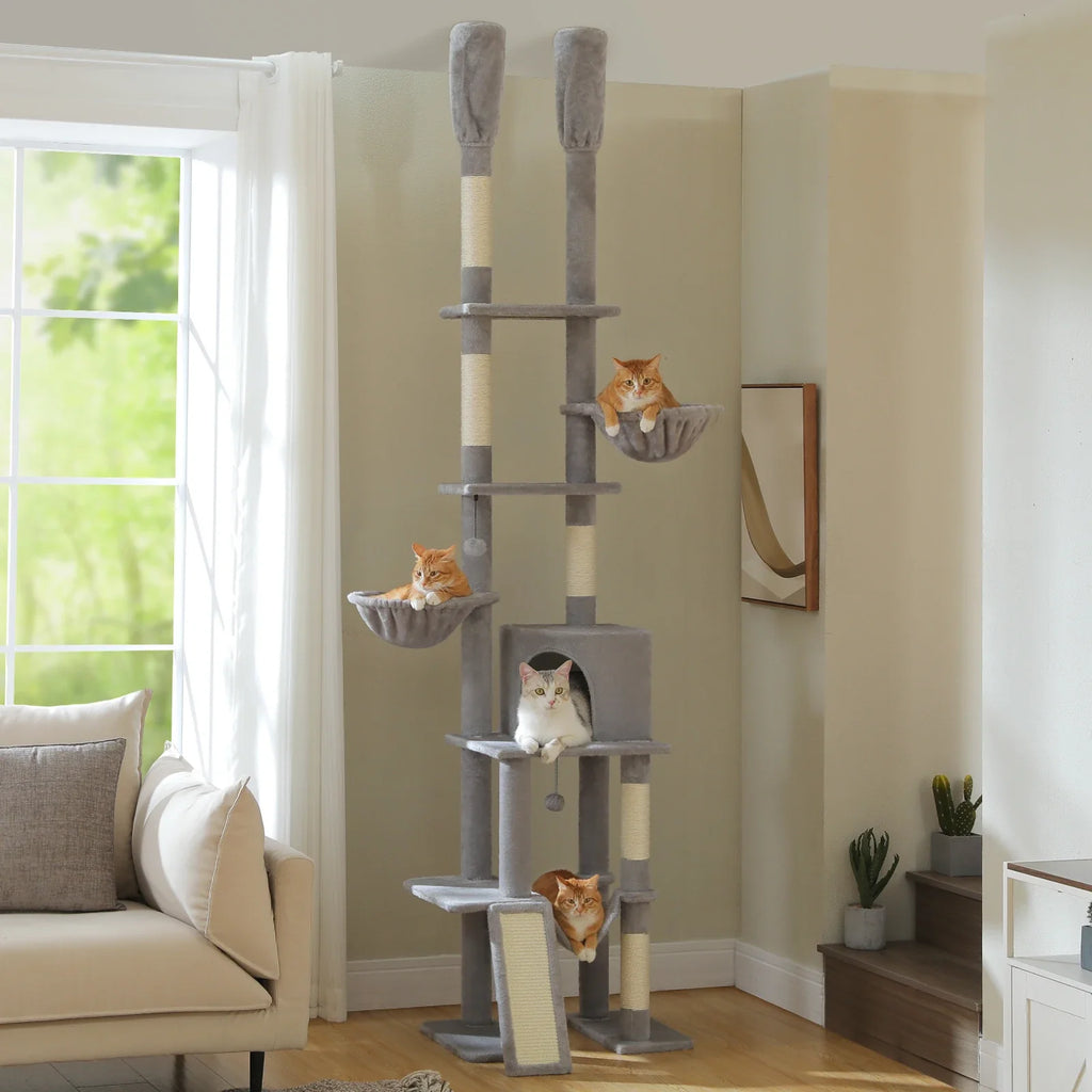Floor-to-Ceiling Cat Tree with Hammock and Scratching Posts