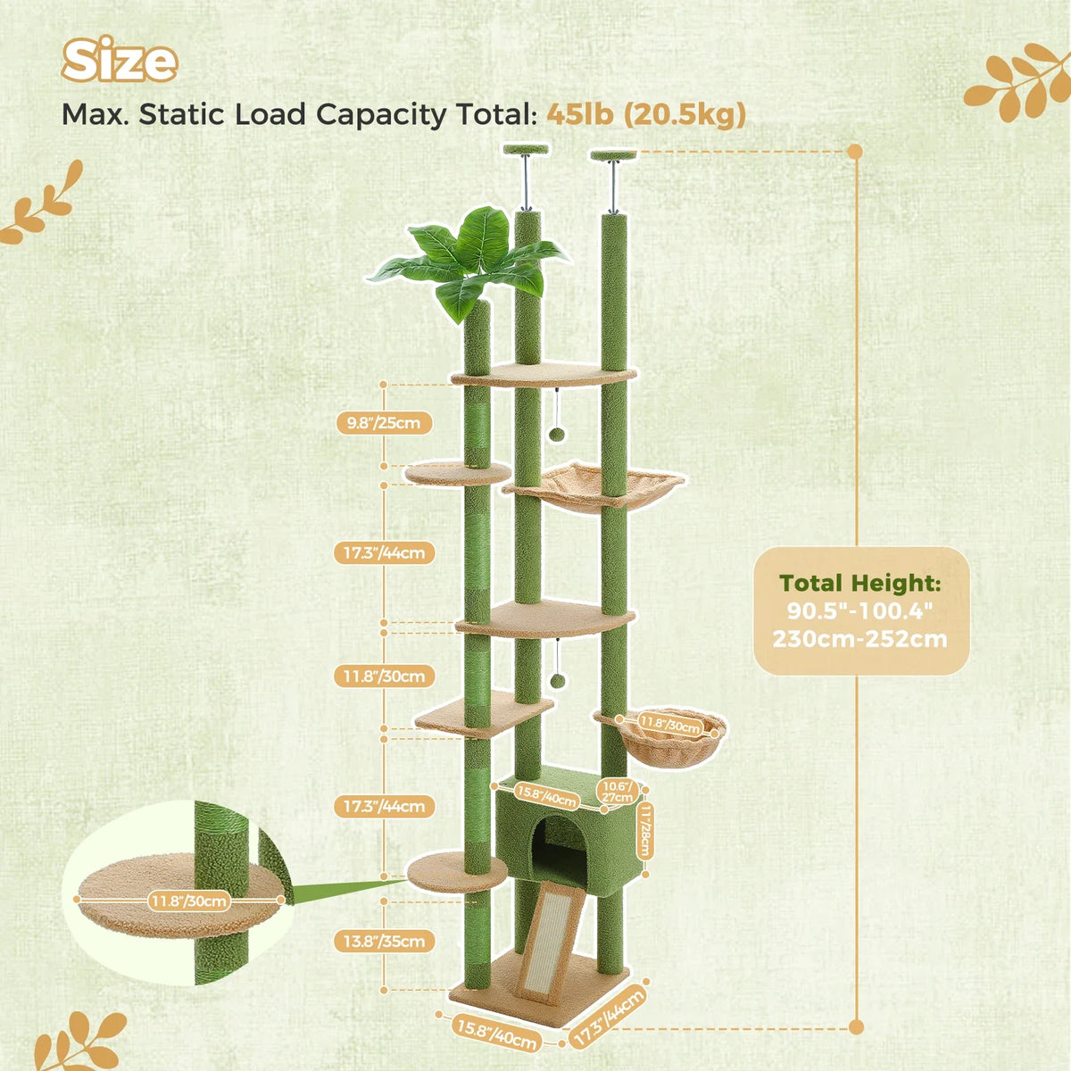 Floor-to-Ceiling Cat Tree with Hammock and Scratching Posts - view 13