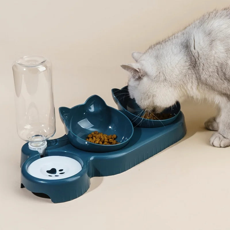 3-in-1 Tilted Pet Water and Food Bowl