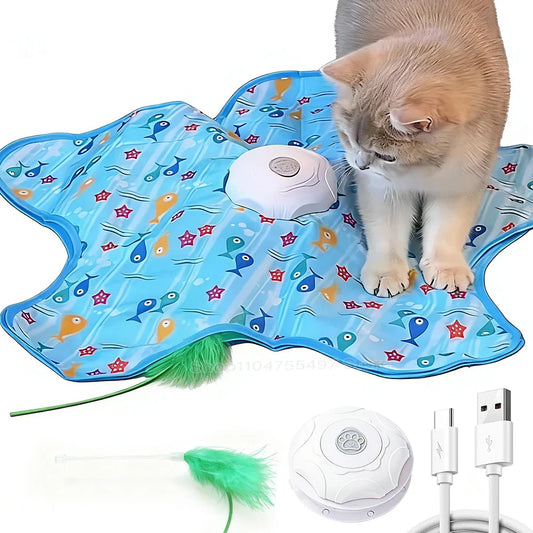 Electric Cat Interactive Hide and Seek Game Pet Toy with Moving Concealed Wand Feather Chargeable Automatic Cats Teaser Toy