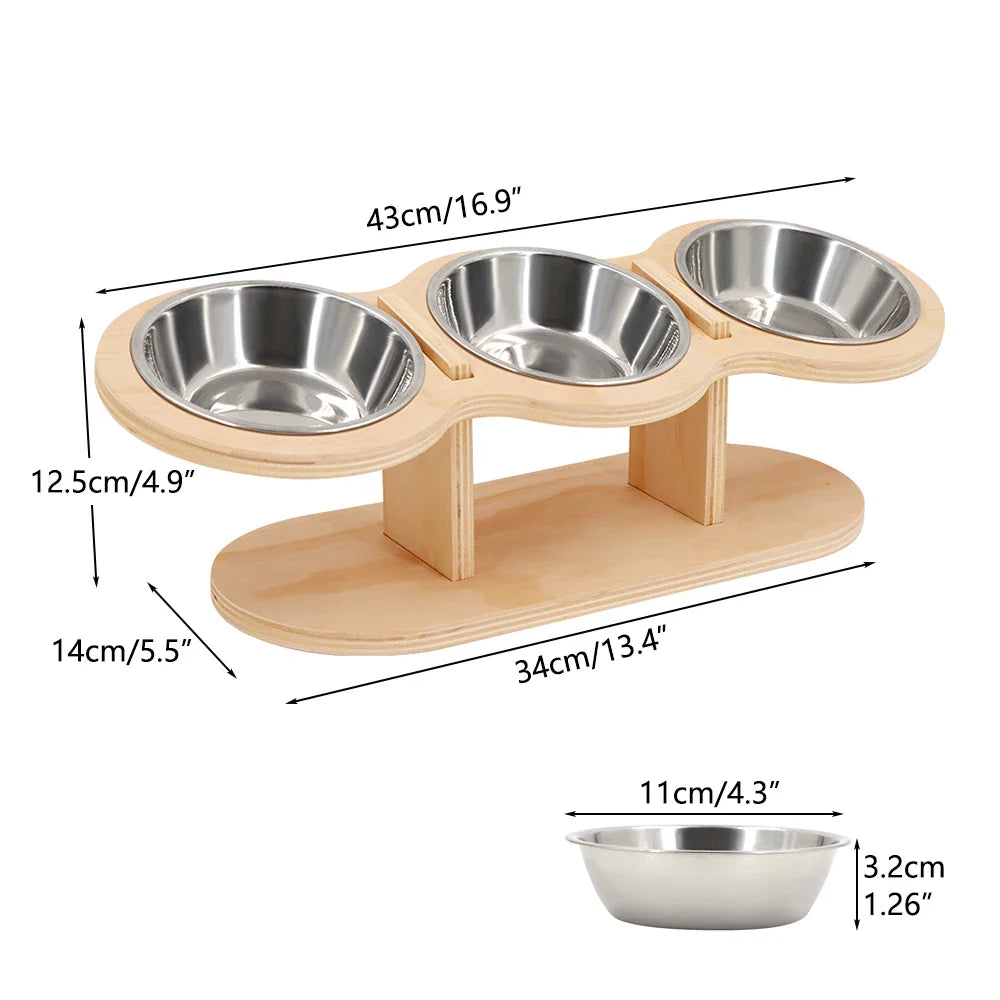Raised 3-Bowl Cat Feeder with Wood Stand - view 6