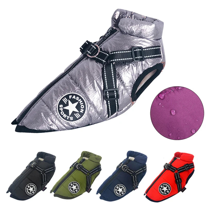 Waterproof Winter Coat with Harness for Large Dogs