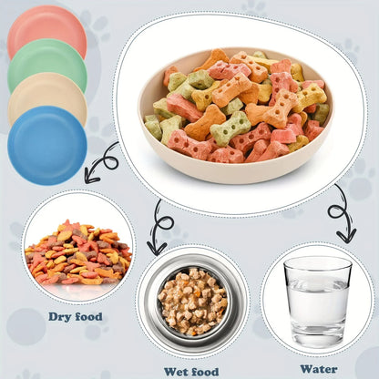 4pcs Cat Bowls, 13.97 Cm Wide Shallow Pet Food & Water Dishes, Plastic Non-Slip Colorful Feeding Plates For Small Cats, Kittens,