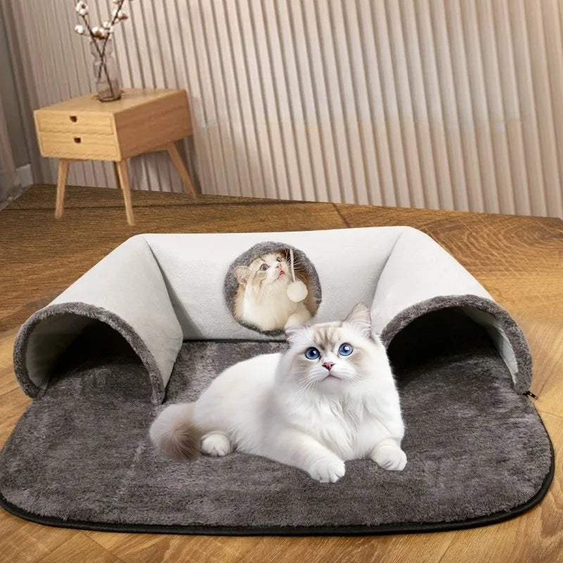 Four Seasons Available Hide Seek Cat Interactive U-shaped Cat Tunnel Cat Bed Cat Channel Removable Washable Anti Dirty Cat Nest