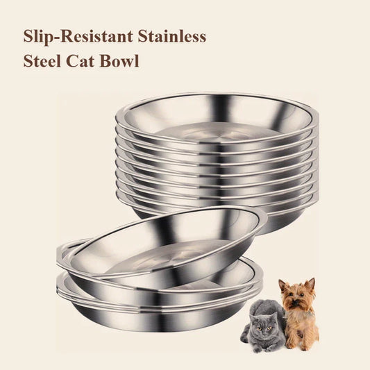 2/6pcs Slip Resistant Stainless Steel Cat Bowl – Low-Profile Wide Design for Kittens Small Pets Anti-Tip Base Feeding Station