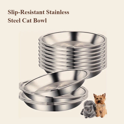 2/6pcs Slip Resistant Stainless Steel Cat Bowl – Low-Profile Wide Design for Kittens Small Pets Anti-Tip Base Feeding Station