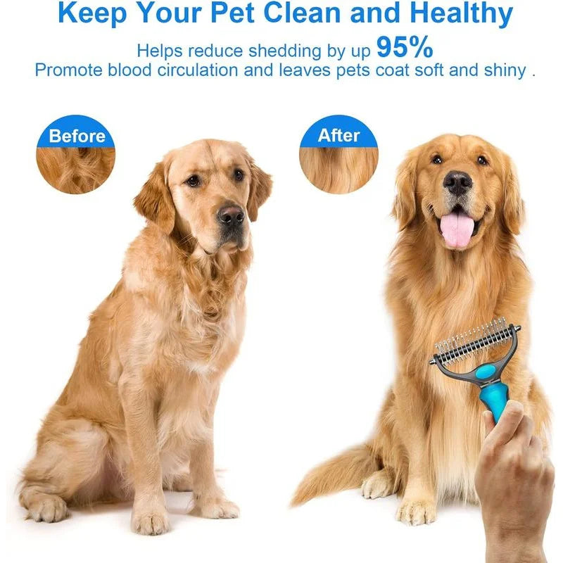 2in1 Stainless Pet Deshedding Brush Dog Hair Remover Pet Fur Knot Cutter Puppy Cat Comb Brushes Dogs Grooming Shedding Supplies