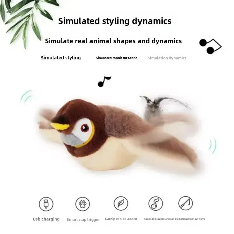 Interactive Cat Toys, Rechargeable Chirping Flapping Bird with Catnip for Indoor Cats, Touch Activated Plush Toys for Cats
