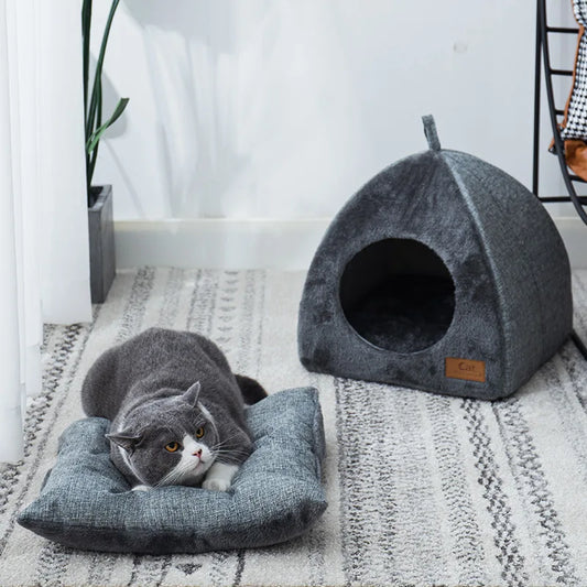 1pc Cozy Semi-enclosed Cat Bed - Dogs/cats Pet Tent Cave For Comfortable Sleeping And Nesting