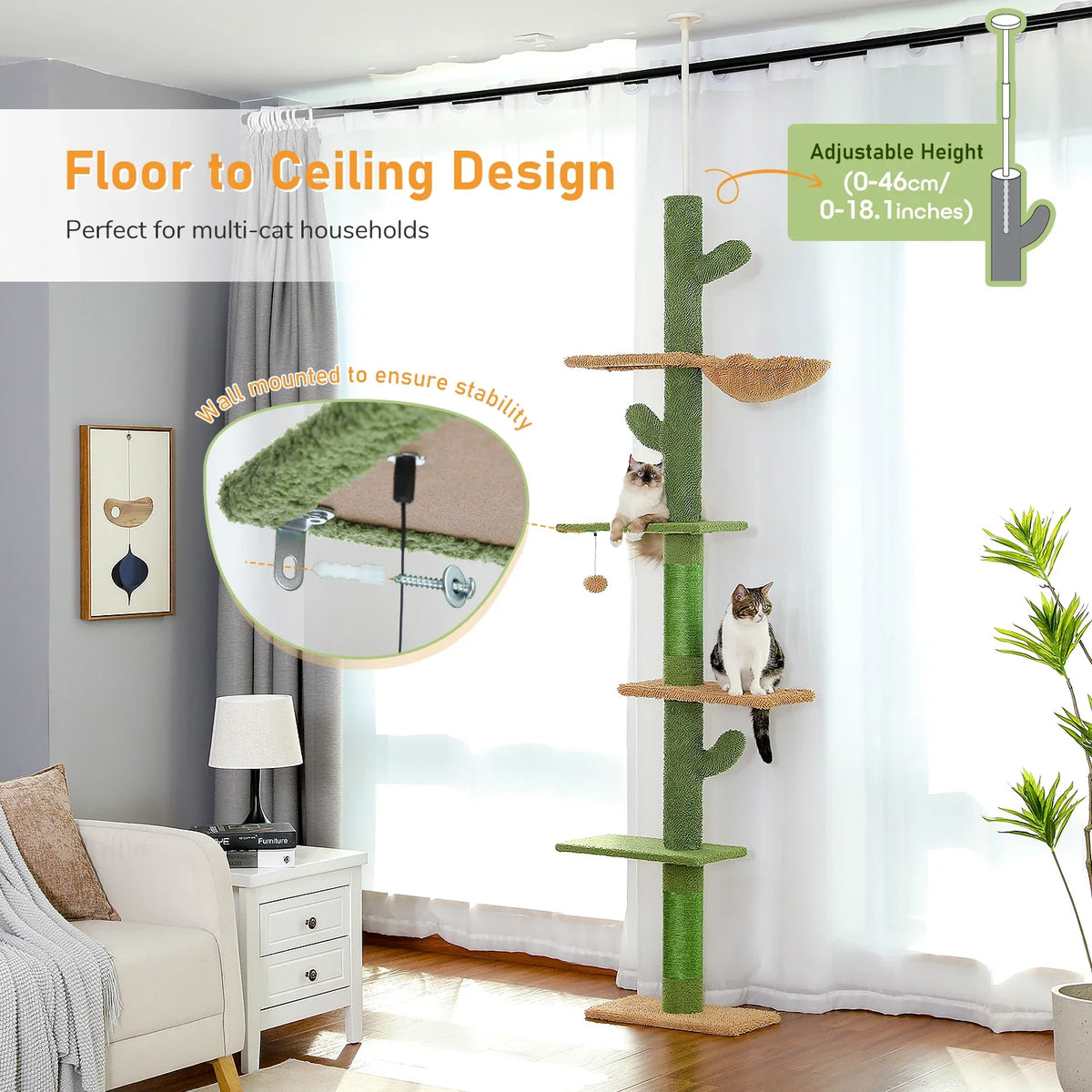 5-Tier Cactus Cat Tree, Floor to Ceiling - view 3