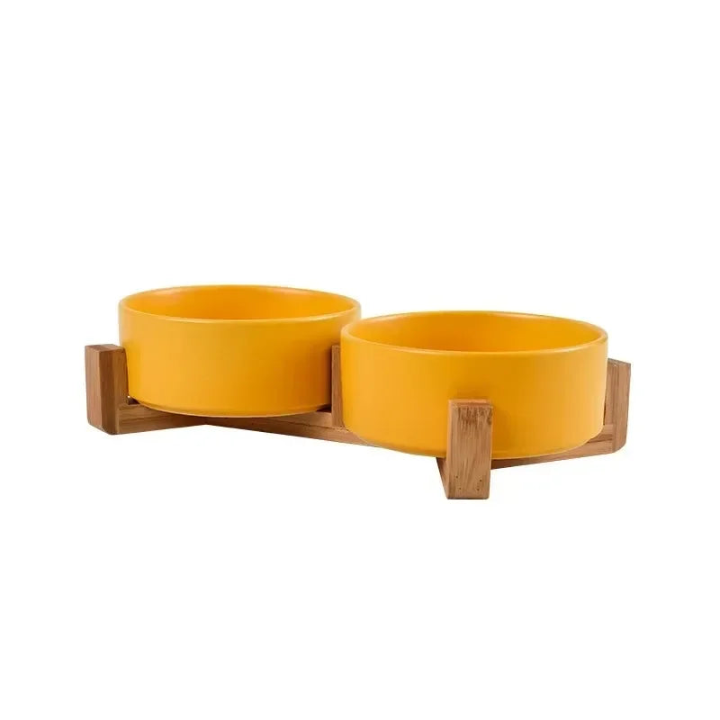 Ceramic Double Bowl with Wood Stand for Cats and Small Dogs - view 7