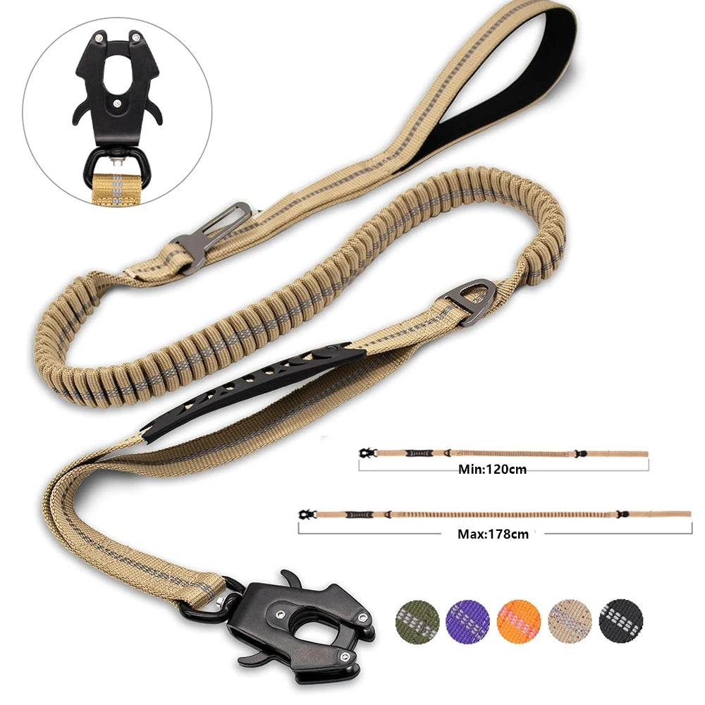 Shock-Absorbing Bungee Dog Leash with Car Seatbelt