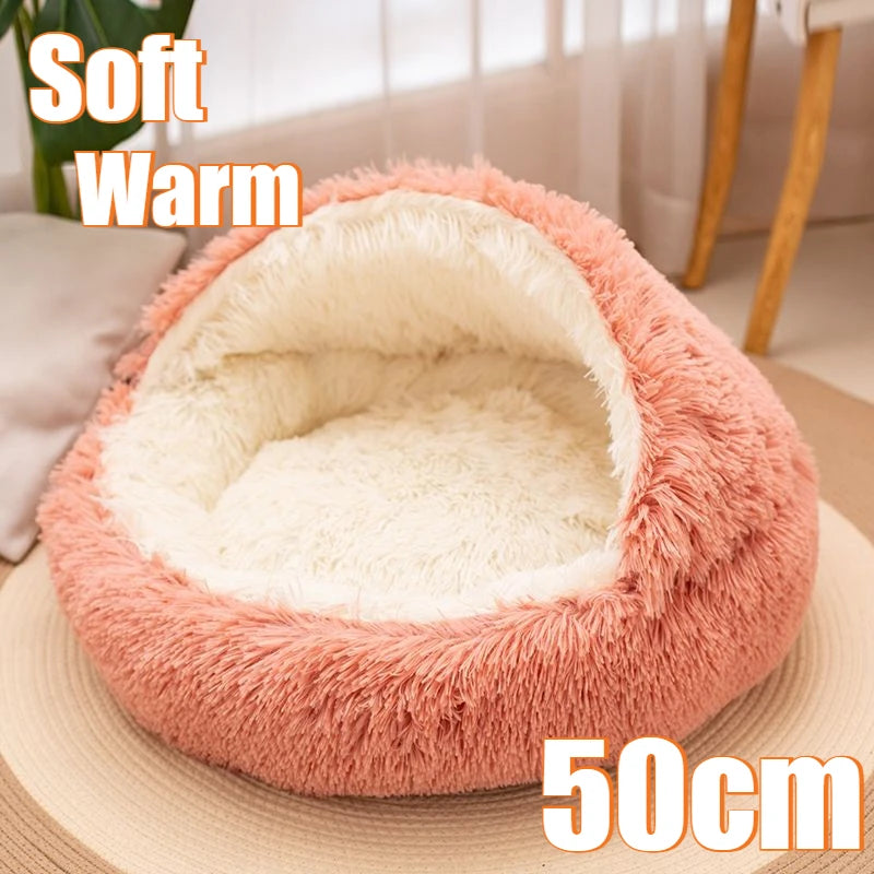 Round Plush Pet Bed with Removable Cover