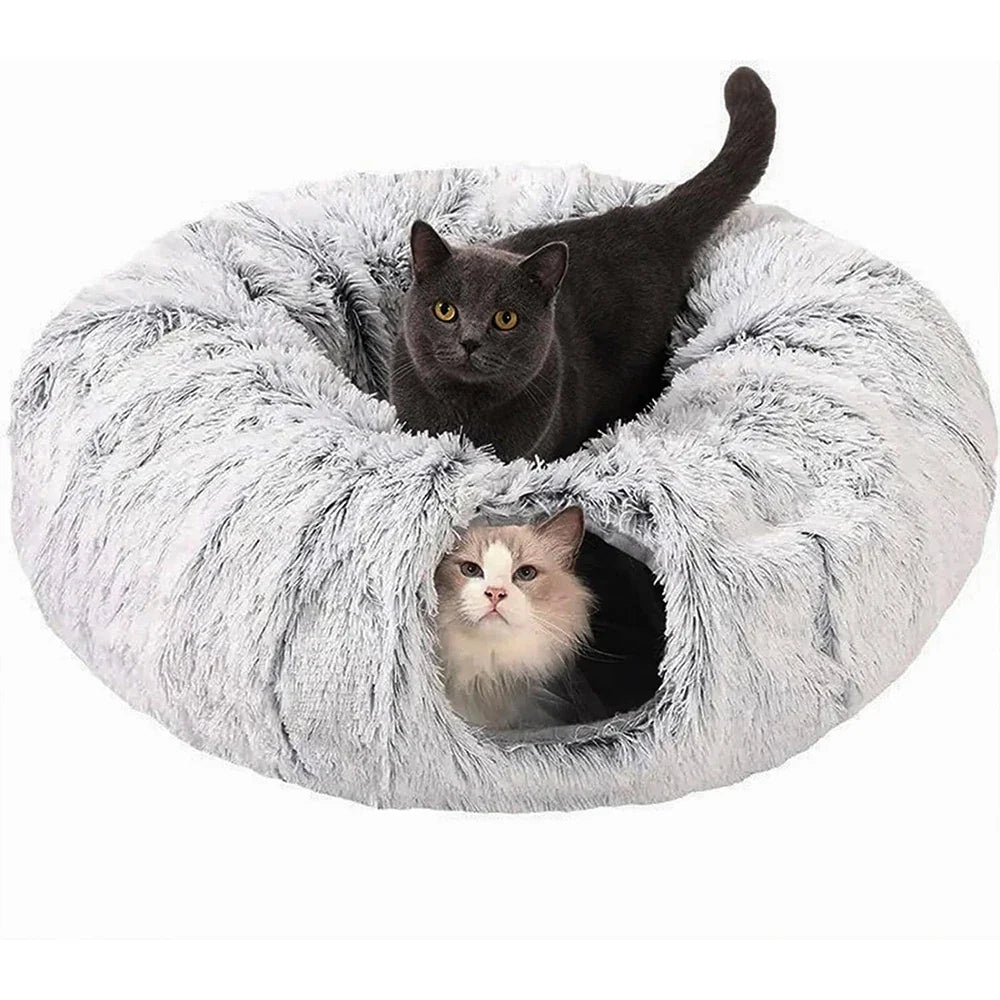 2-in-1 Plush Cat Tunnel Bed