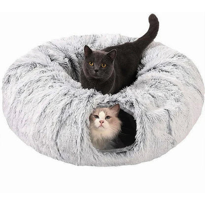 Winter New Arrival Plush Cat Tunnel Bed Foldable Two-in-One round Warmth Pet Nest Thickened Cozy Cuddly Cat Hideaway