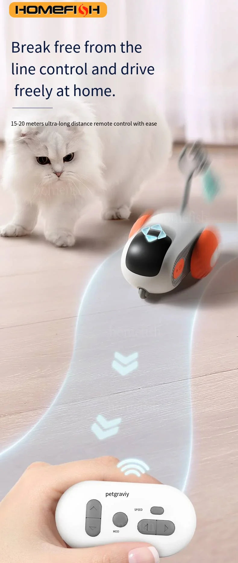 Smart Cat Car 2 Modes Automatic Moving Remote Controlled Car for Cats Dogs Interactive Playing Kitten Training Pet Supplies