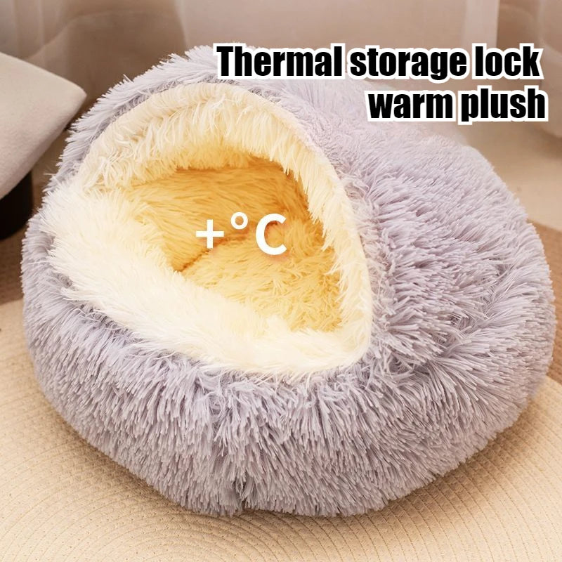 Round Plush Pet Bed with Removable Cover