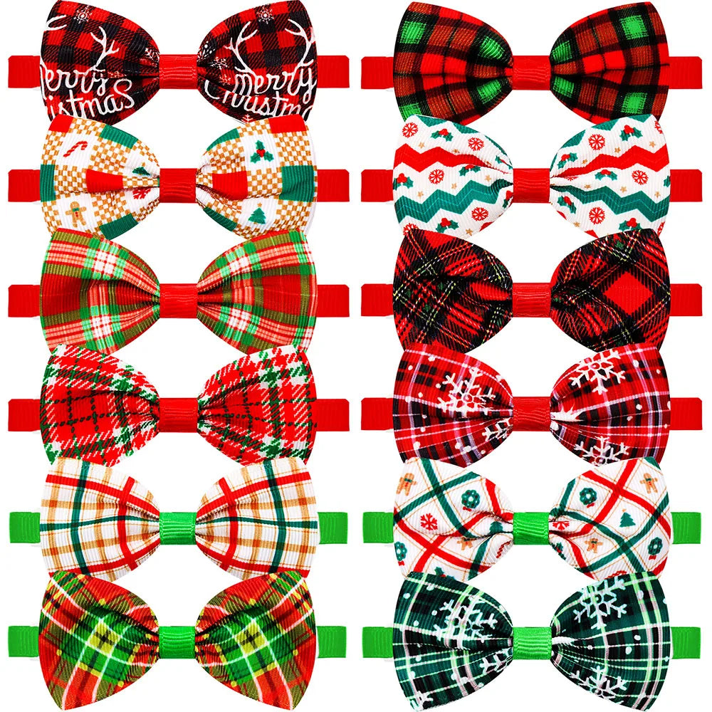 20/40PCS Christmas Dog Bowties Classical Plaid Adjustable Dog Bow Ties Puppy Winter Pet Grooming Accessories For Dogs and Cats