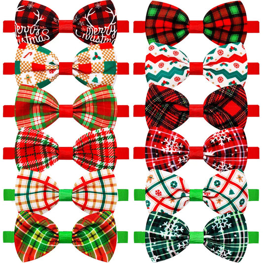 20/40PCS Christmas Dog Bowties Classical Plaid Adjustable Dog Bow Ties Puppy Winter Pet Grooming Accessories For Dogs and Cats