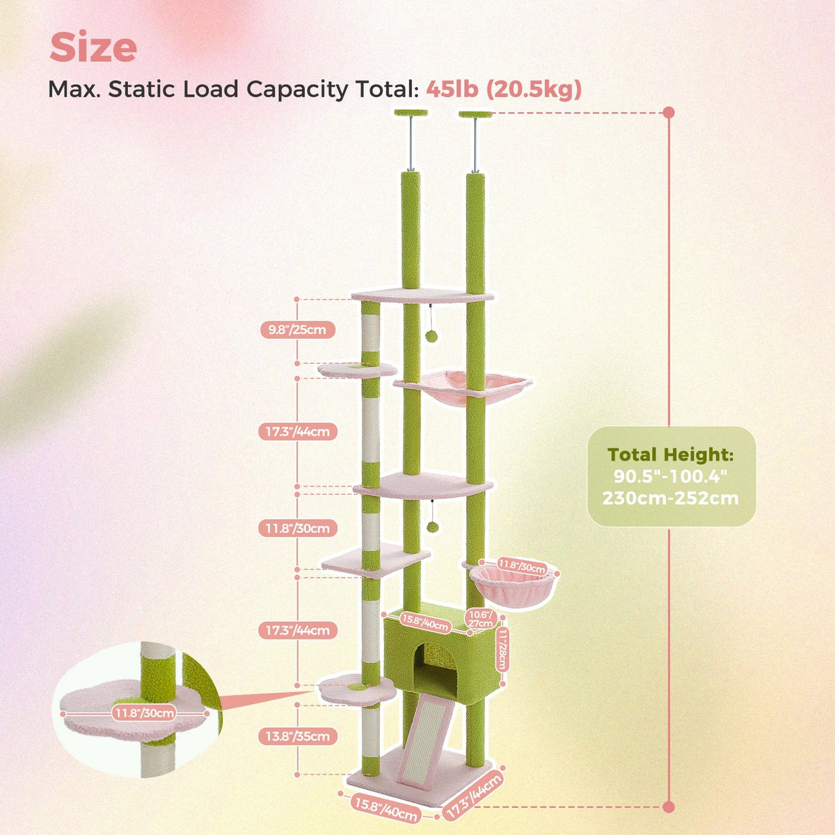 Floor-to-Ceiling Cat Tree with Hammock and Scratching Posts - view 18
