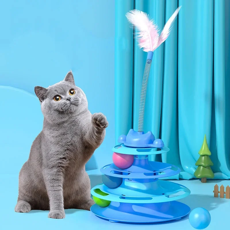 4-Layer Feather Cat Turntable Toy
