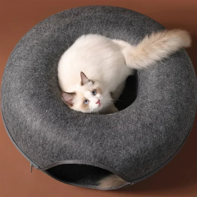 2-in-1 Felt Donut Cave Bed and Tunnel for Cats - view 3