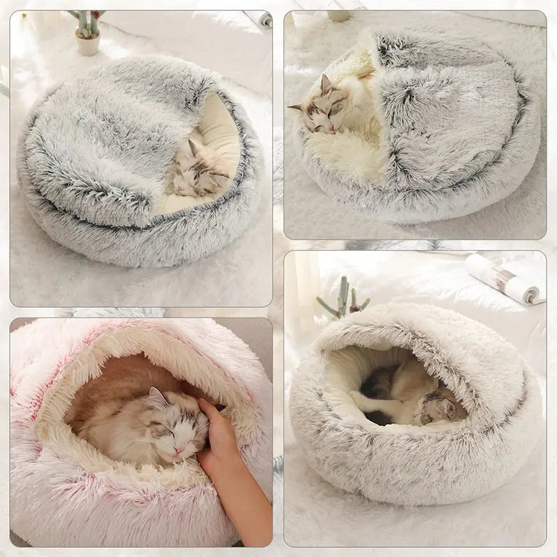 Round Plush Cave Bed with Cover for Cats and Small Dogs - view 4