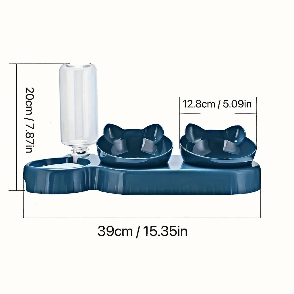 3-in-1 Tilted Cat Food Bowl Set with Gravity Water Feeder - view 3