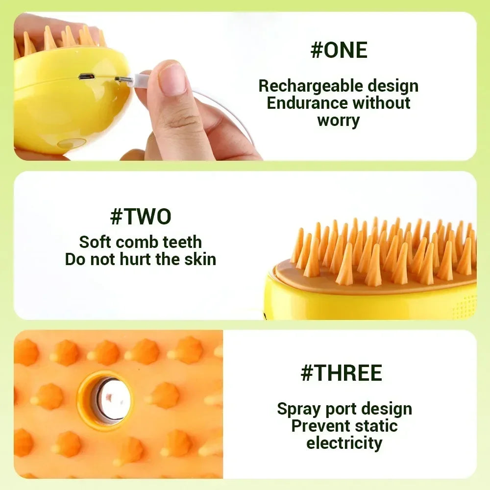 3-in-1 Electric Steam Massage Grooming Brush for Dogs and Cats - view 3
