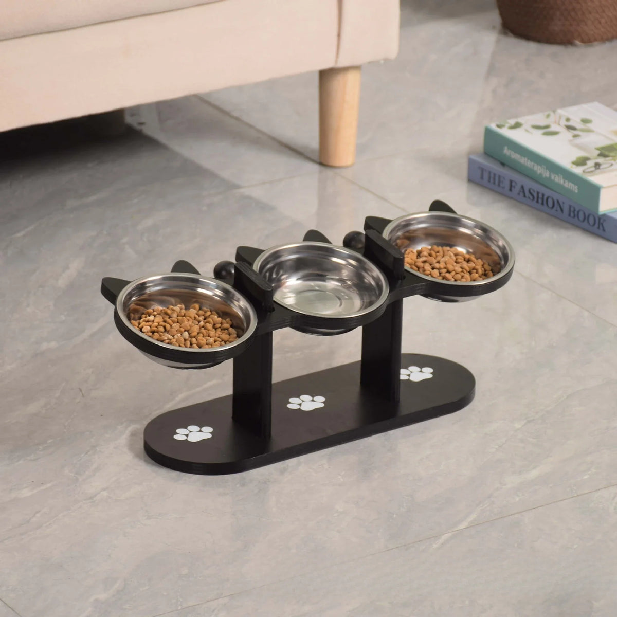 Elevated 15° Tilted Cat Food Bowl with Wood Stand - view 5