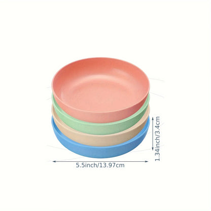 4pcs Cat Bowls, 13.97 Cm Wide Shallow Pet Food & Water Dishes, Plastic Non-Slip Colorful Feeding Plates For Small Cats, Kittens,