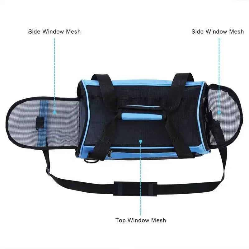 Pet Portable Foldable Four Sided Breathable Mesh Pet Bag Cat and Dog One Shoulder Travel Bag Crossbody Handbag Backpack Cat Bag