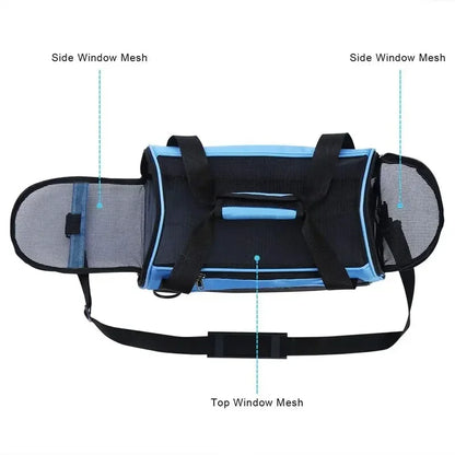 Pet Portable Foldable Four Sided Breathable Mesh Pet Bag Cat and Dog One Shoulder Travel Bag Crossbody Handbag Backpack Cat Bag