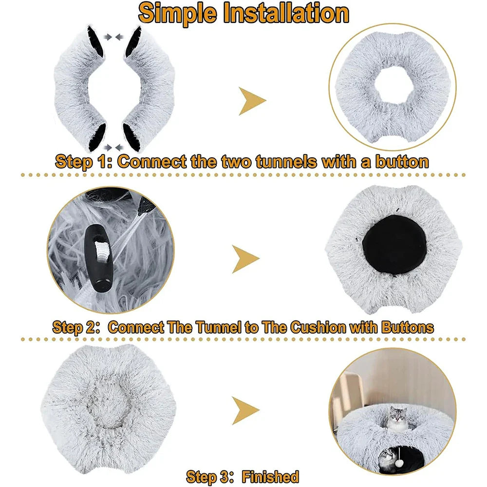 2-in-1 Plush Cat Tunnel Bed - view 3