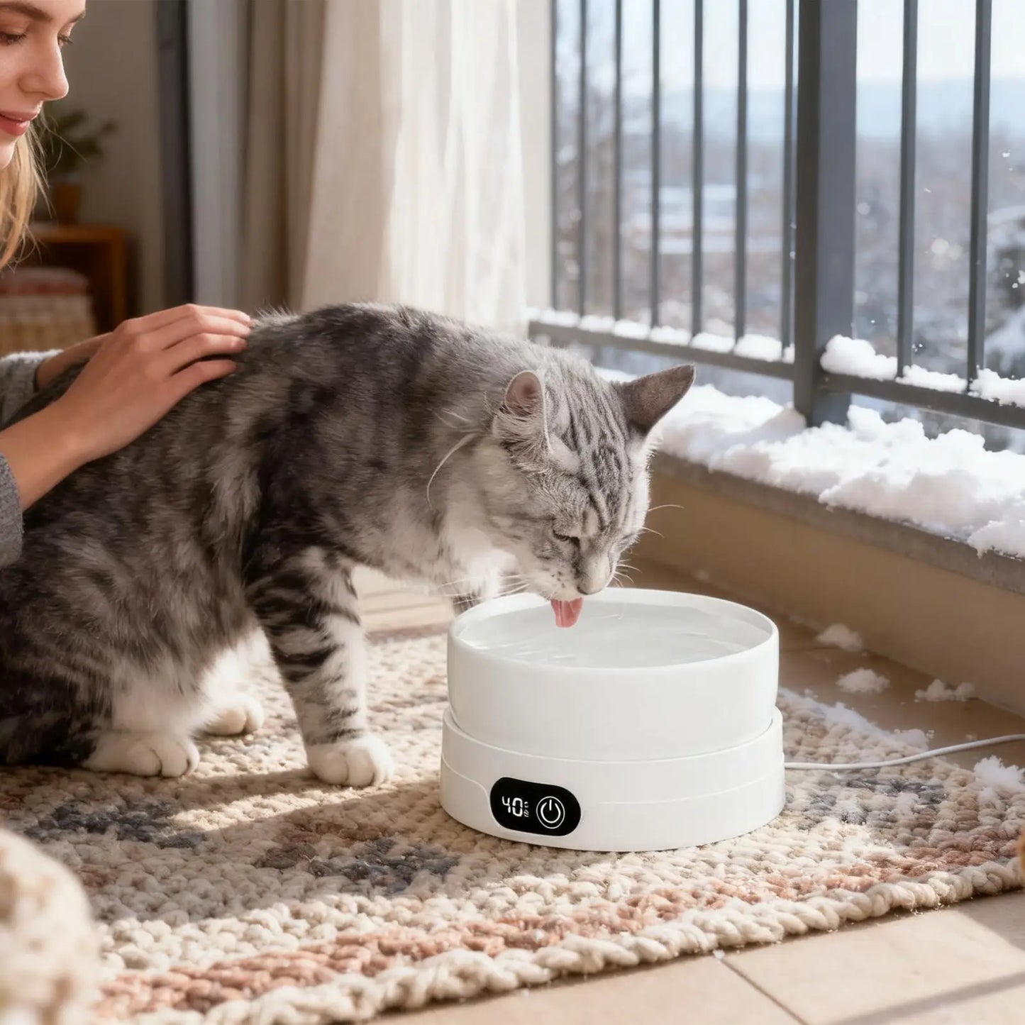 Heated Pet Bowl 4 Temperature Settings Automatic Pet Drinking Plate Thermal Heated Water Bowl for Chickens Ducks Birds Animals