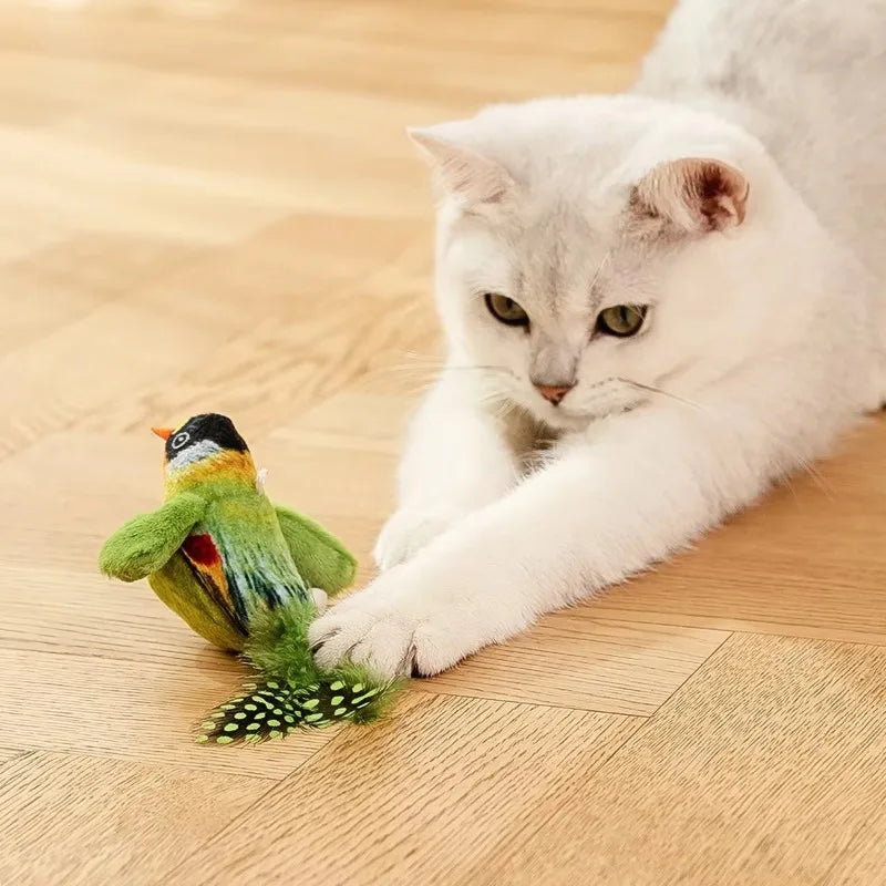 Sound-Sensing Chirping Bird Cat Toy with Catnip