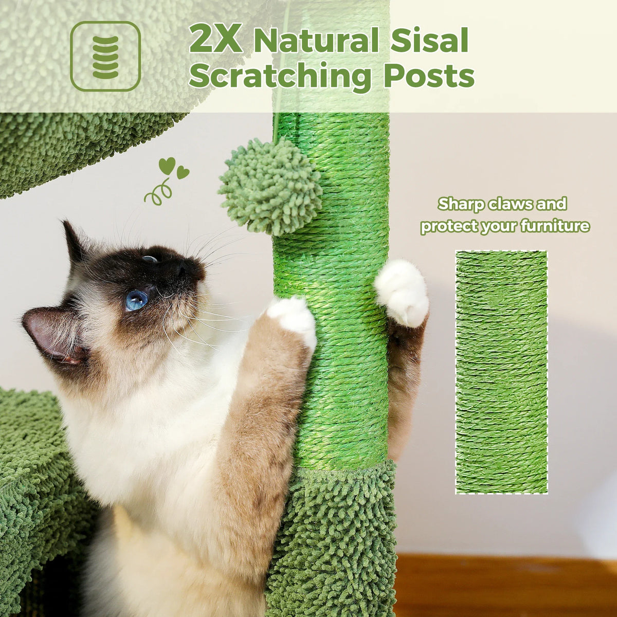 Cactus Cat Tree with Condo, Hammock and Scratching Post - view 4