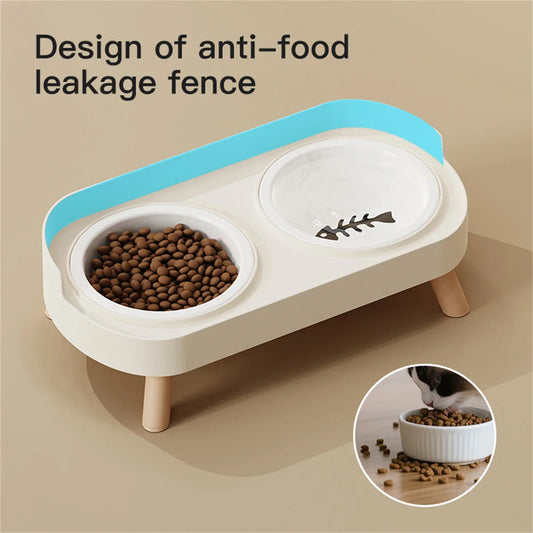 Pet cat double bowl feeder, adjustable height cat and dog water dispenser, elevate feeding kitten supplies