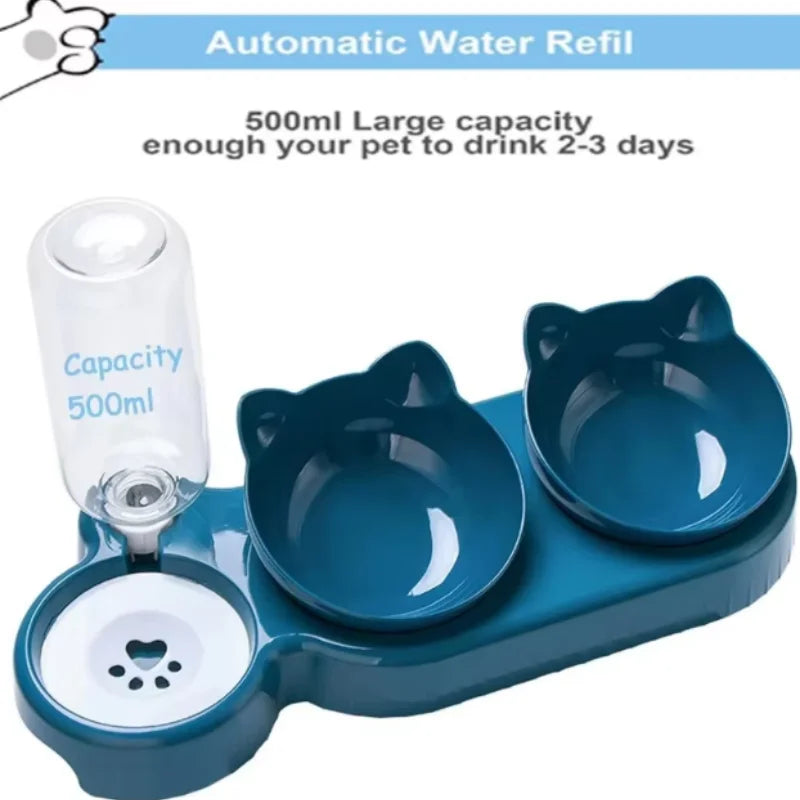 Triple Cat Bowl Feeder with Automatic Water Bottle - view 2