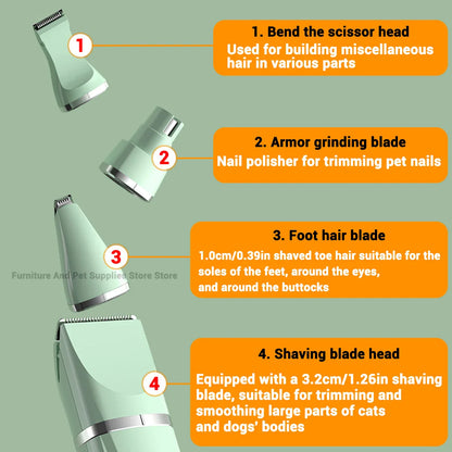 Professional 4-in-1 Electric Pet Grooming Tool Set Dog Hair Clippers USB Rechargeable Pets Haircut Trimmer Shaver Cats Supplies