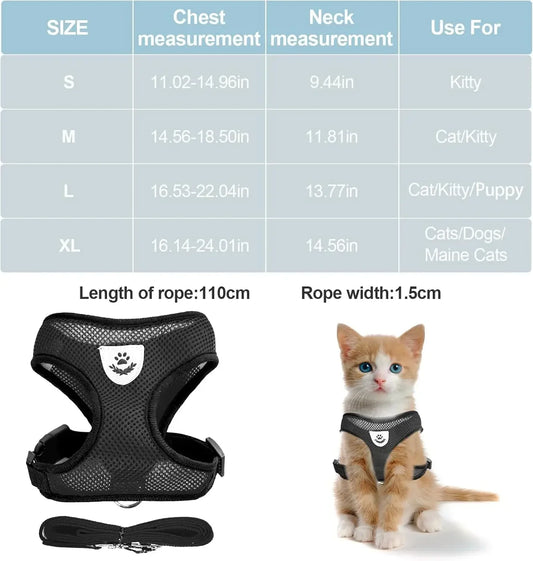 Cat Harness Vest Walking Lead Leash For Puppy Dogs Collar Polyester Adjustable Mesh Dog Harness For Small Medium Pet Accessories