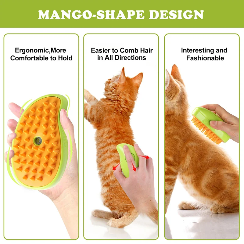 Steamy Dog Brush Electric Spray Cat Hair Brush 3 In1 Dog Steamer Brush for Massage Pet Grooming Removing Tangled and Loose Hair