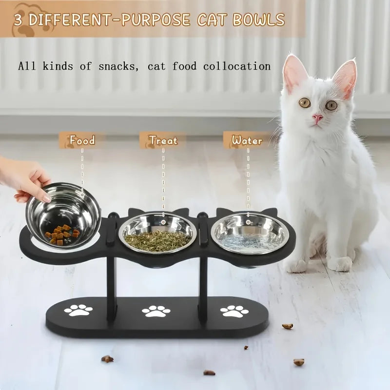 Elevated 15° Tilted Cat Food Bowl with Wood Stand