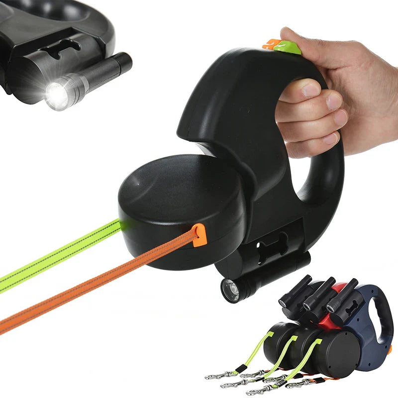 Retractable Double Dog Leash with Light, 3m