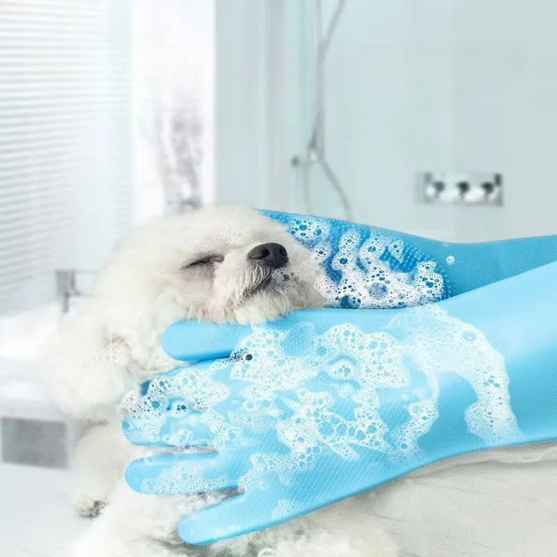 2Pcs Pet Grooming Cleaning Gloves Dog Massage Bathing Cleaning Glove Soft Silicone Hair Removal Glove Hand Skin Protection Glove