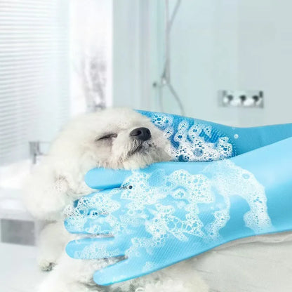2Pcs Pet Grooming Cleaning Gloves Dog Massage Bathing Cleaning Glove Soft Silicone Hair Removal Glove Hand Skin Protection Glove