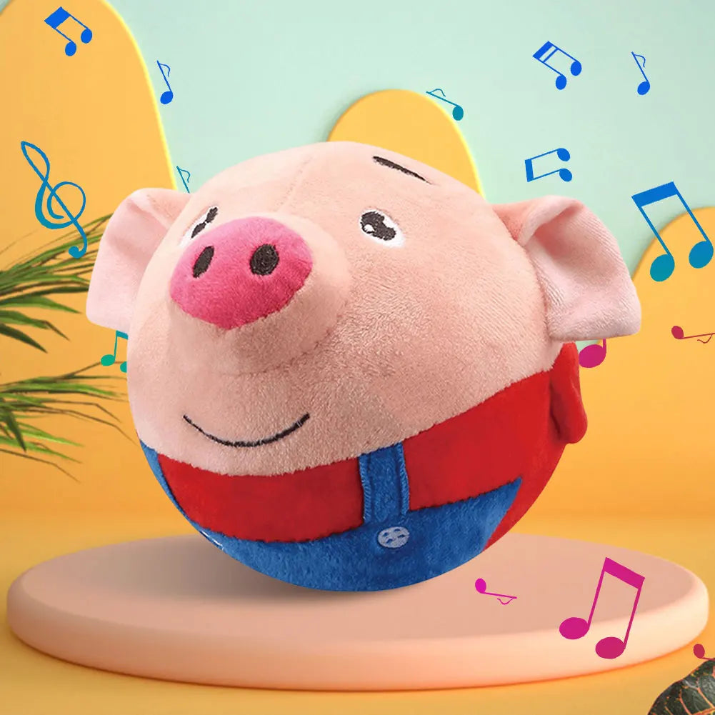Cartoon Pig Active Moving Pet Plush Toy USB Rechargeable Interactive Dog Toys Pet Bouncing Balls for Dogs Cats